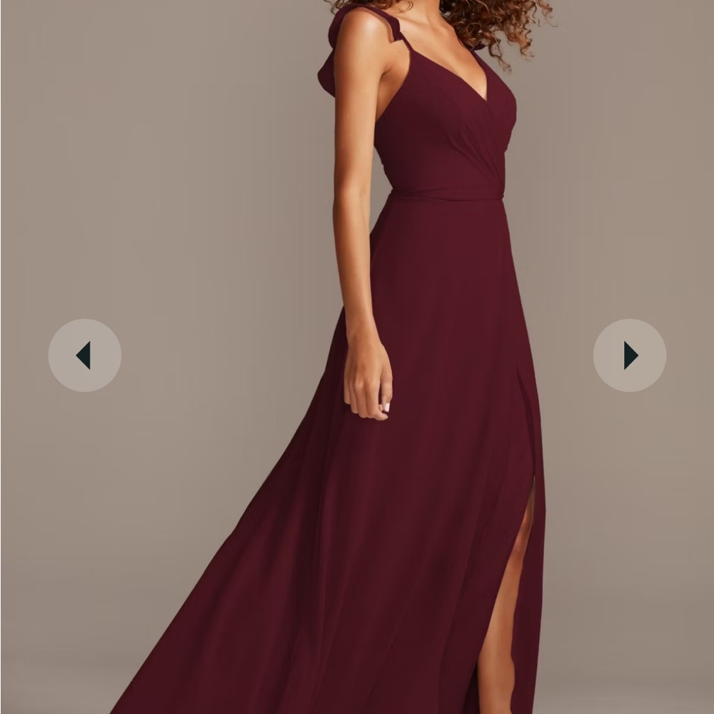 David’s bridal v neck ruffle spaghe